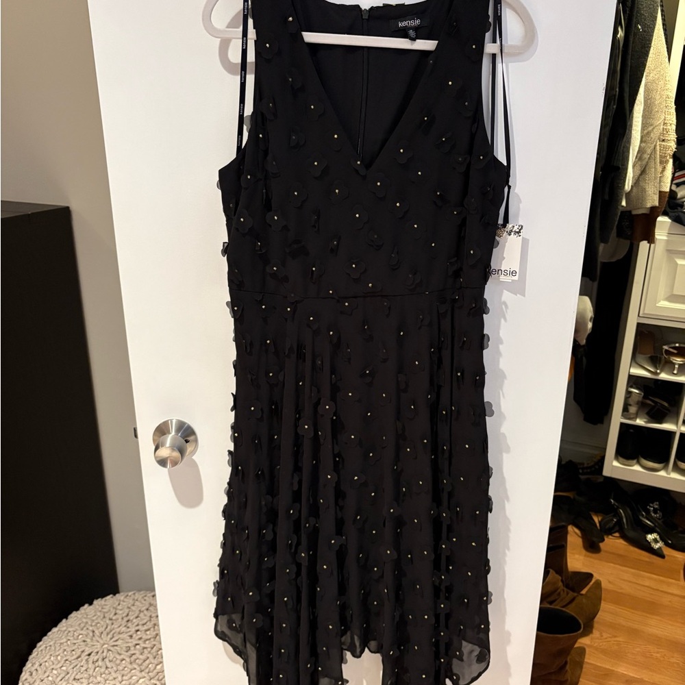 Kensie Fit and Flare Dress with Floral Appliqués